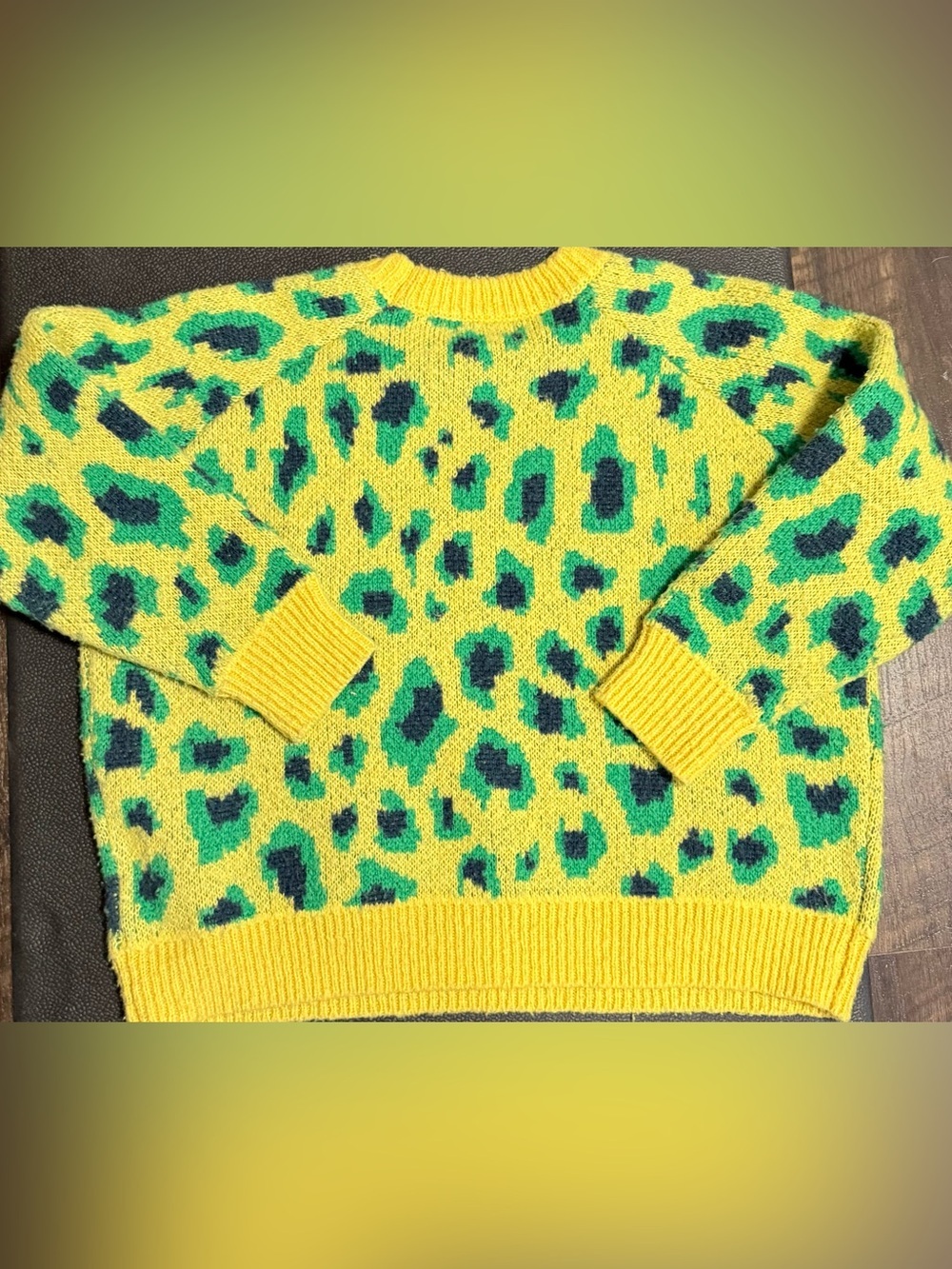 Apparis Yellow Green Leopard-Print Crewneck Sweater - Picture 2 of 6